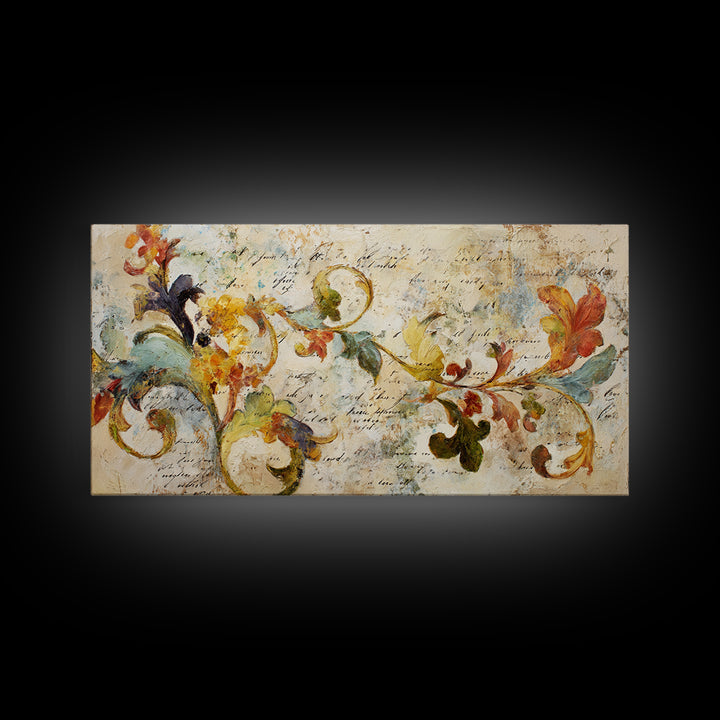 French Script Flourishes Without Readable Text Canvas Print, French Country Art, Landscape Wall Art, Farmhouse Decor, Country, FCA-2x1-14