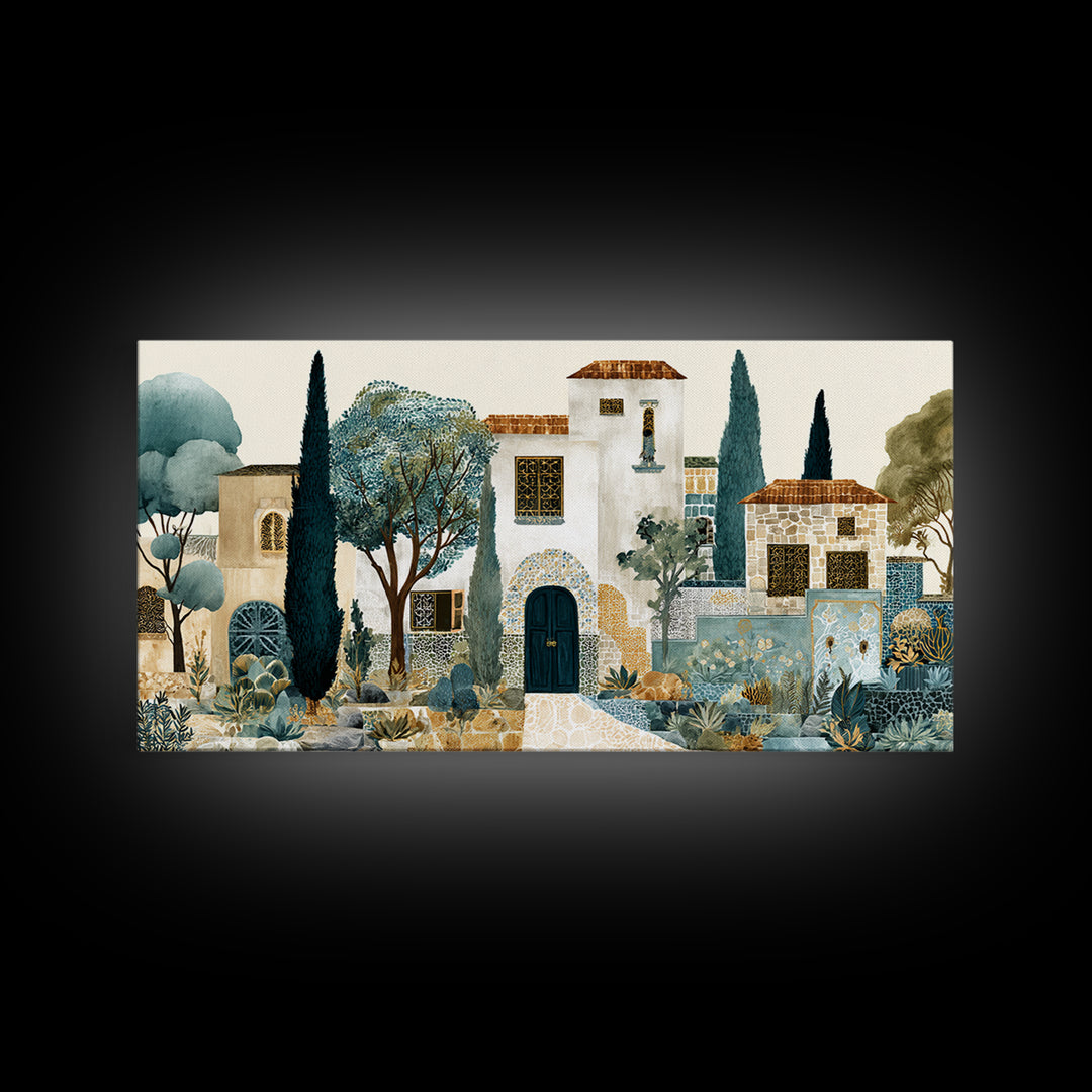 Country Lane Lined Framed Canvas Print, French Country Art, Eclectic Wall Art, Farmhouse Decor, Abstract Art, Country, FCA-2x1-19