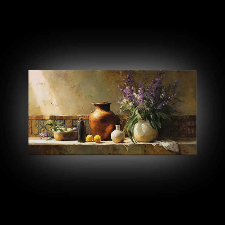 Antique Copper Pot and Flowers Still Life Framed Canvas Print, French Country Art, Modern Decor, Farmhouse Decor, Country, FCA-2x1-20