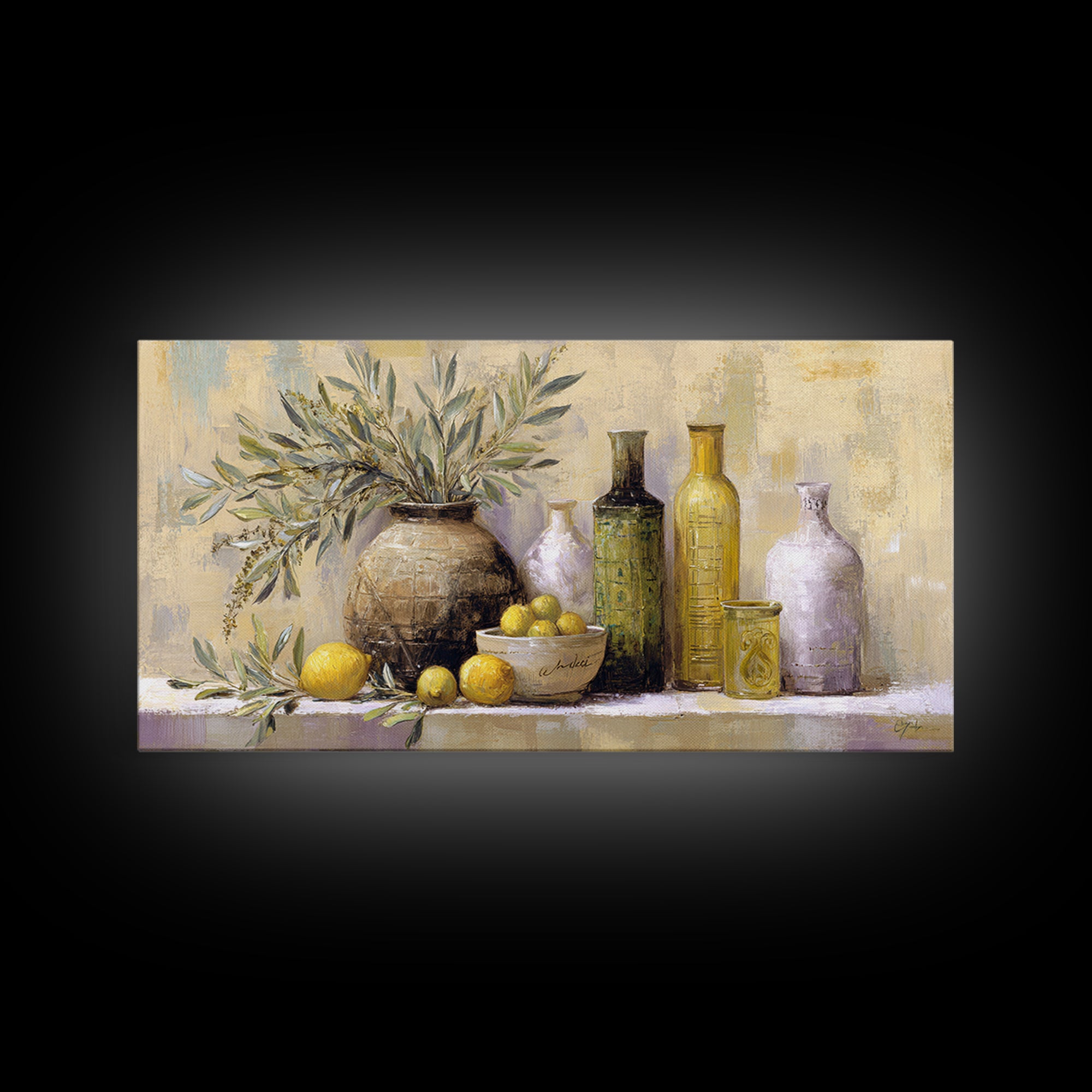 Olive Branch Wreath on Cream Ground Framed Canvas Print, French Country Art, Downloadable Art, Farmhouse Decor, Watercolor Art, FCA-2x1-42