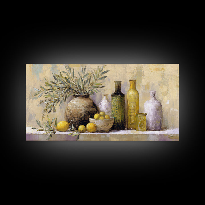 Olive Branch Wreath on Cream Ground Framed Canvas Print, French Country Art, Downloadable Art, Farmhouse Decor, Watercolor Art, FCA-2x1-42