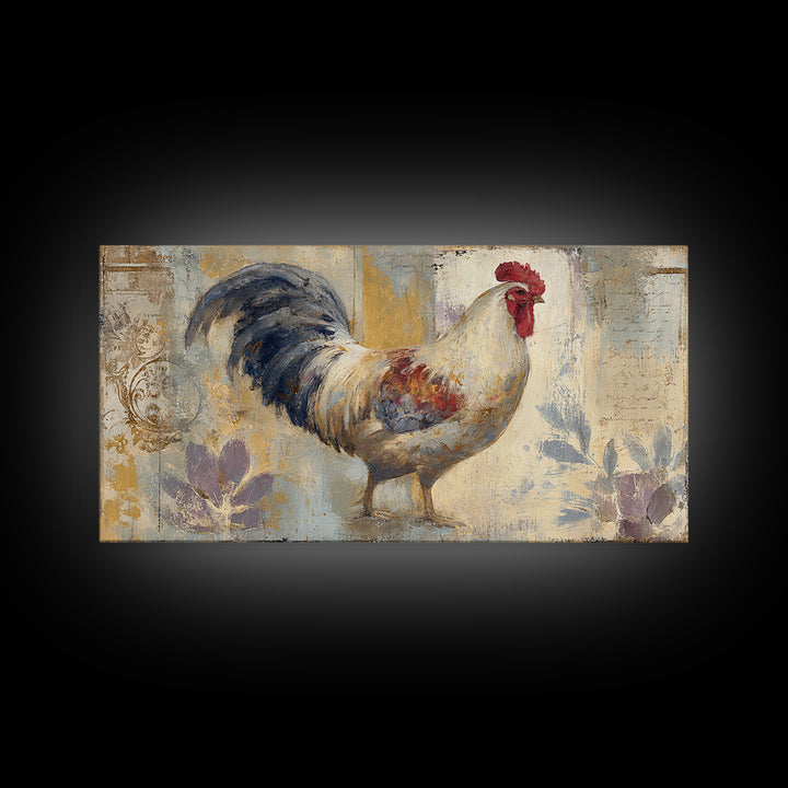 Rooster Portrait in Rustic French Palette Framed Canvas Print, French Country Art, Neutral Decor, Farmhouse Decor, Country, FCA-2x1-46