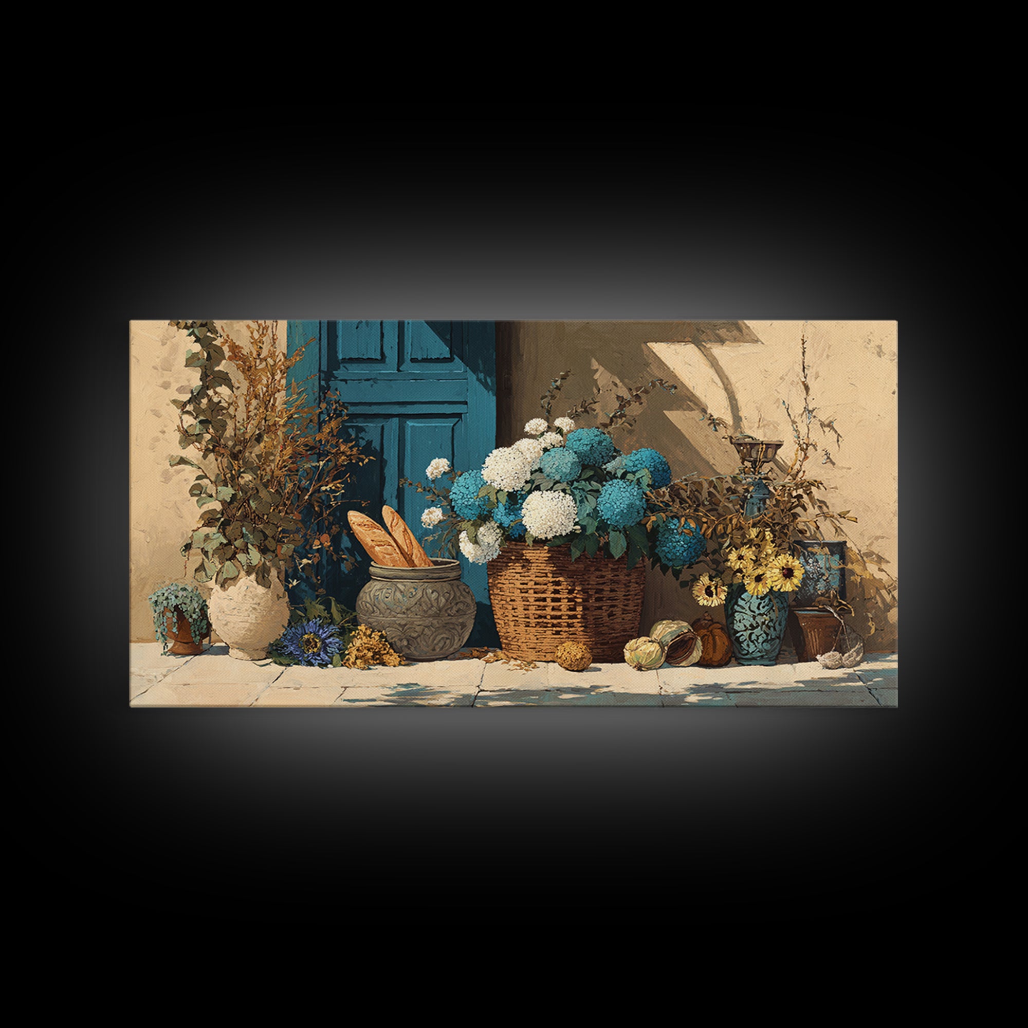 French Market Basket Framed Canvas Print, French Country Art, Digital Wall Art, Farmhouse Decor, Country, Floral Wall Art, FCA-2x1-51