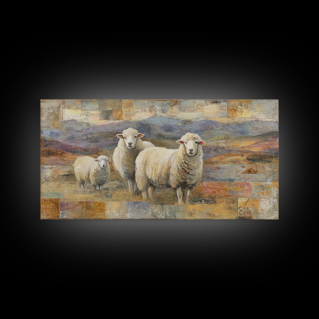 Pastoral Sheep in Rolling Countryside Canvas Print, French Country Art, Statement Artwork, Farmhouse Decor, Fine Art, Country, FCA-2x1-58