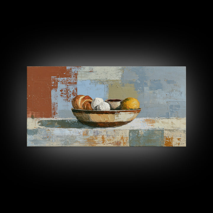 Caf Au Lait Bowl Framed Canvas Print, French Country Art, Above Bed Art, Farmhouse Decor, Fine Art, Country, Textured Painting, FCA-2x1-6