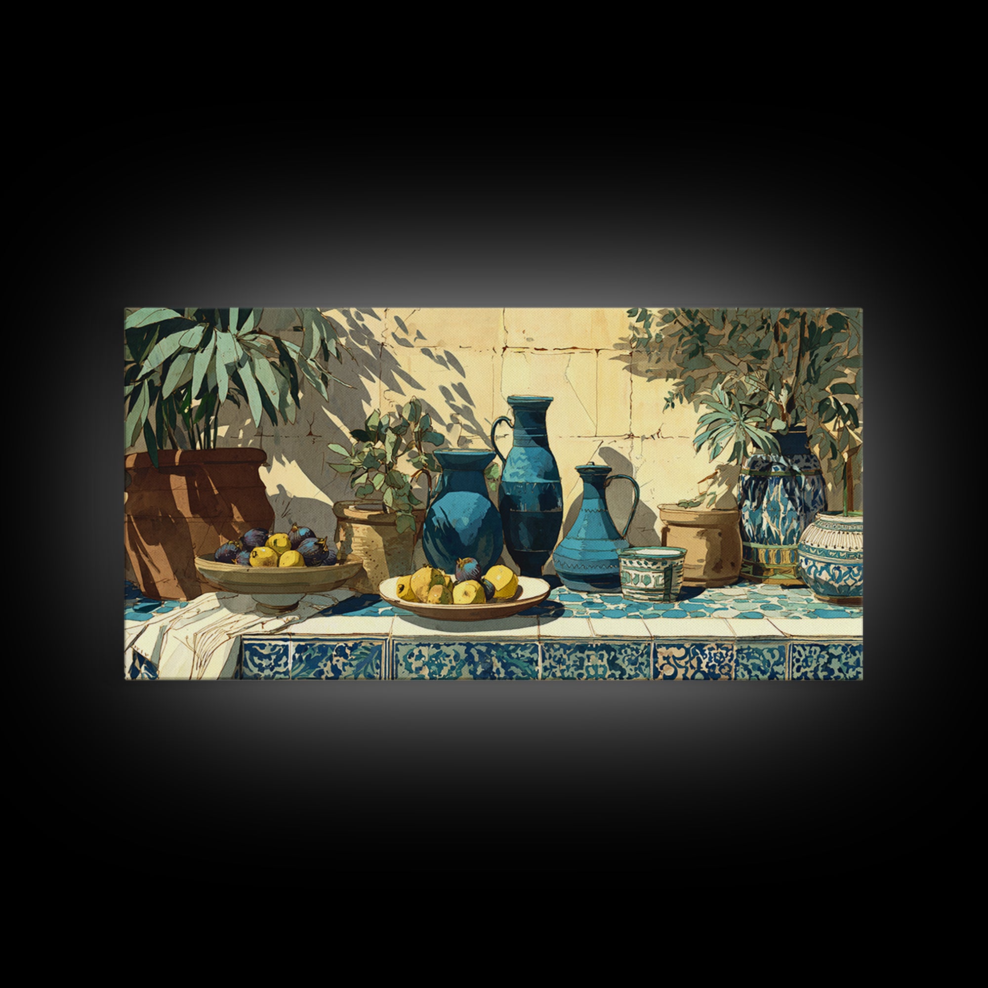 Figs on Ceramic Plate Framed Canvas Print, French Country Art, Printable Wall Art, Farmhouse Decor, Fine Art, Country, FCA-2x1-60