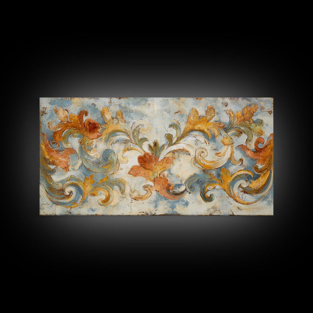 French Script Flourishes Without Readable Text Canvas Print, French Country Art, Gallery Decor, Farmhouse Decor, Oil Painting, FCA-2x1-62