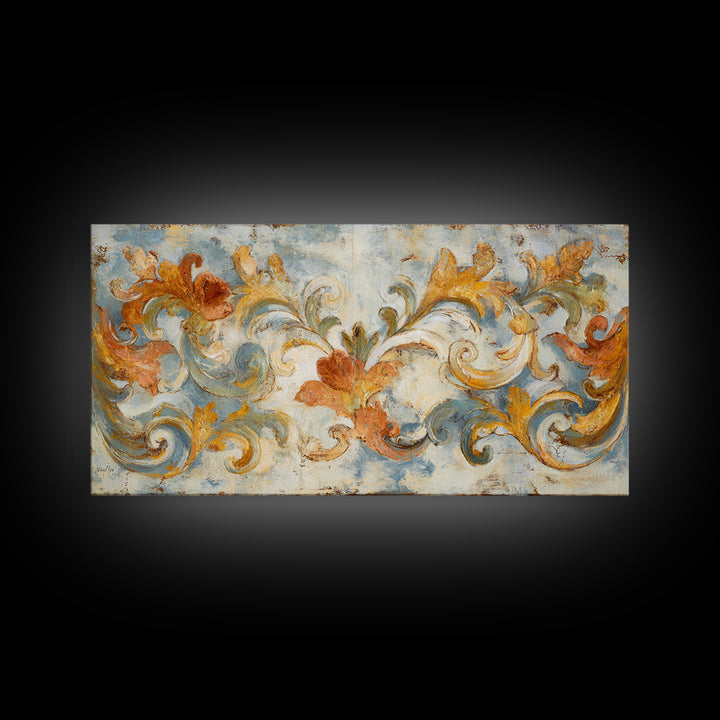 French Script Flourishes Without Readable Text Canvas Print, French Country Art, Gallery Decor, Farmhouse Decor, Oil Painting, FCA-2x1-62