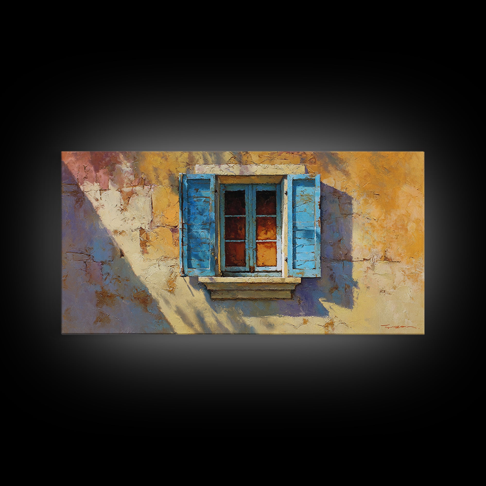 Weathered Window with Blue Shutters Framed Canvas Print, French Country Art, Boho Decor, Farmhouse Decor, Abstract Art, Country, FCA-2x1-65