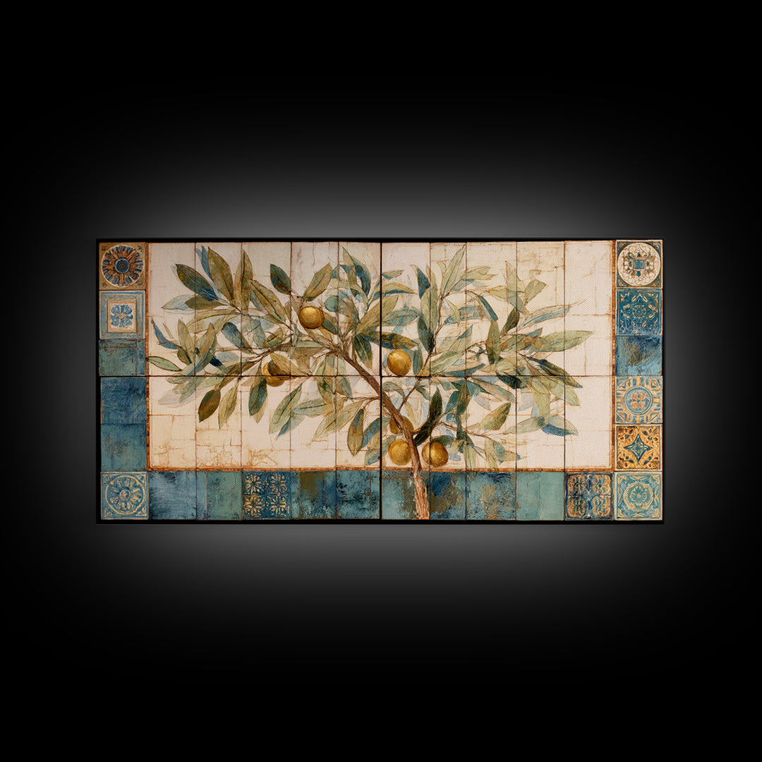 Olive Branch Wreath on Cream Ground Canvas Print, French Country Art, Wall Decor, Farmhouse Decor, Fine Art, Country, FCA-2x1-66