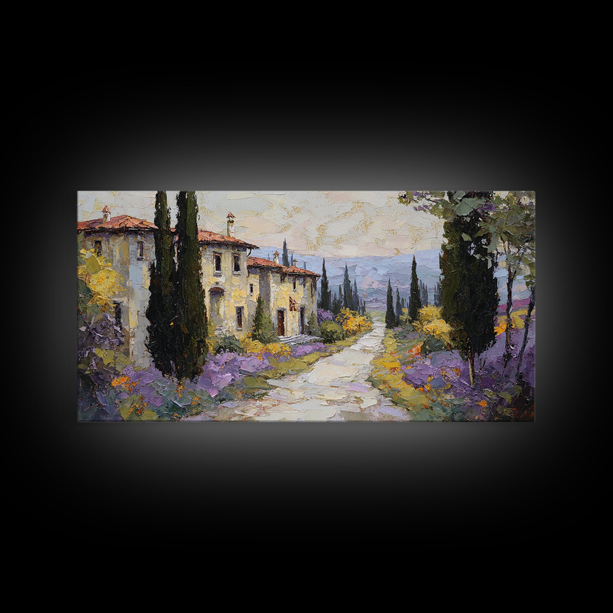 Country Lane Lined Framed Canvas Print, French Country Art, Eclectic Wall Art, Farmhouse Decor, Fine Art, Country, Modern Decor, FCA-2x1-67
