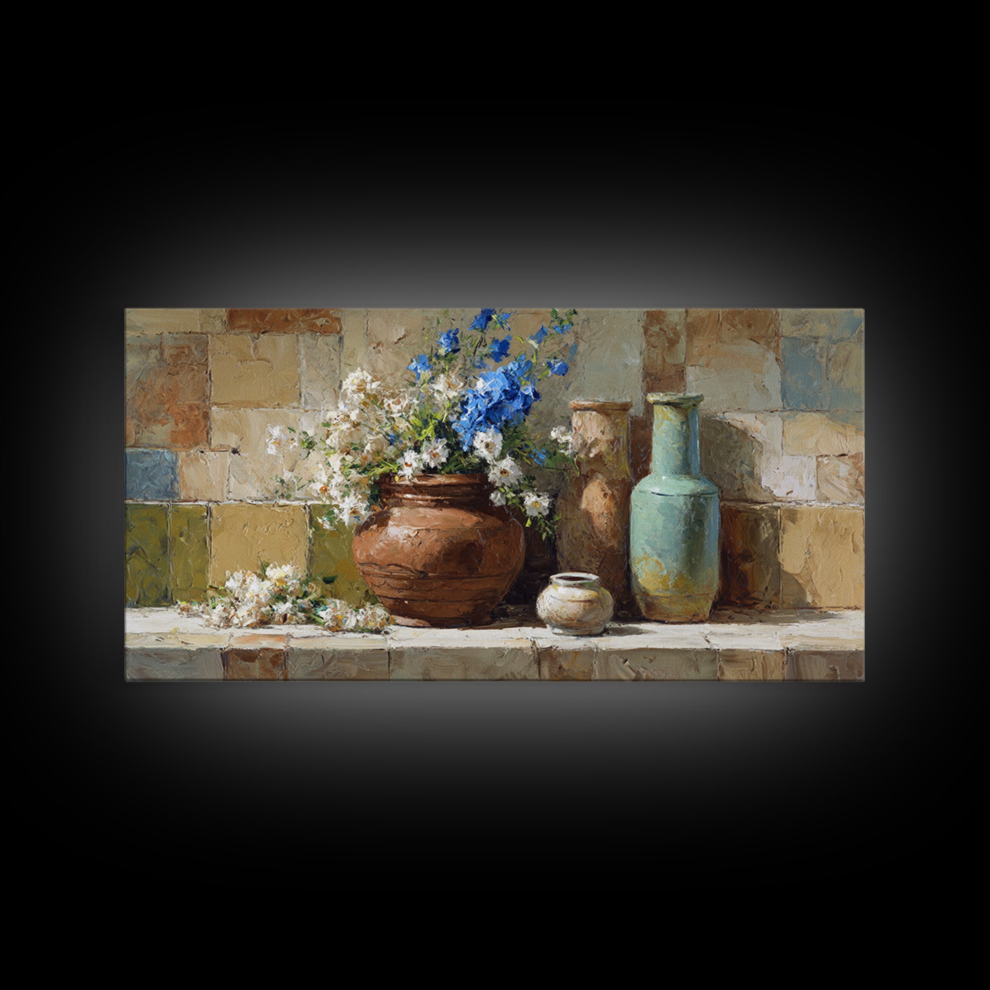 Antique Copper Pot and Flowers Still Life Canvas Print, French Country Art, Oil Painting, Farmhouse Decor, Watercolor Art, FCA-2x1-68