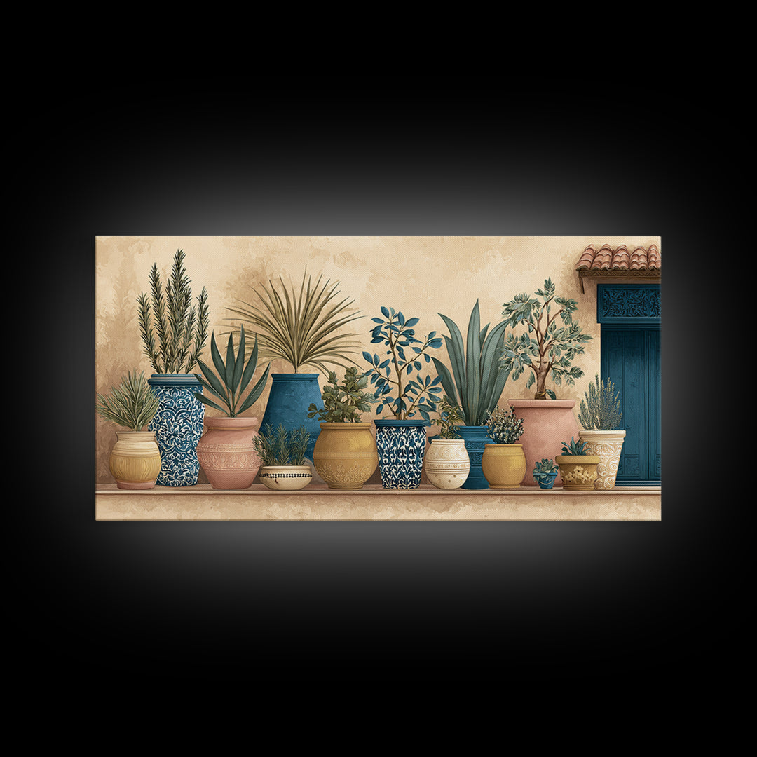 Terra Cotta Pots Framed Canvas Print, French Country Art, Textured Painting, Farmhouse Decor, Country, Home Decor Gift, FCA-2x1-7