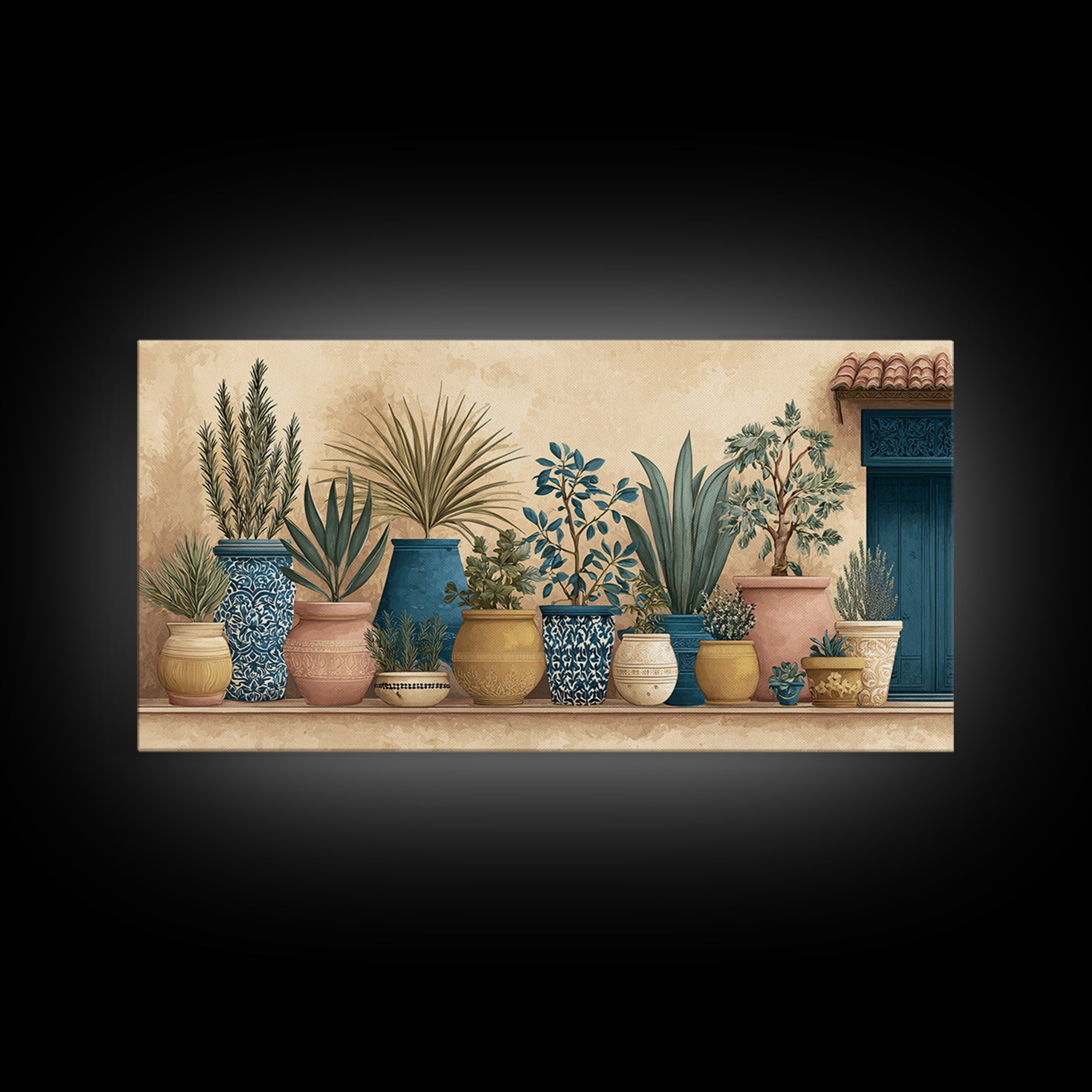 Terra Cotta Pots Framed Canvas Print, French Country Art, Textured Painting, Farmhouse Decor, Country, Home Decor Gift, FCA-2x1-7