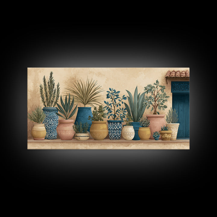 Terra Cotta Pots Framed Canvas Print, French Country Art, Textured Painting, Farmhouse Decor, Country, Home Decor Gift, FCA-2x1-7
