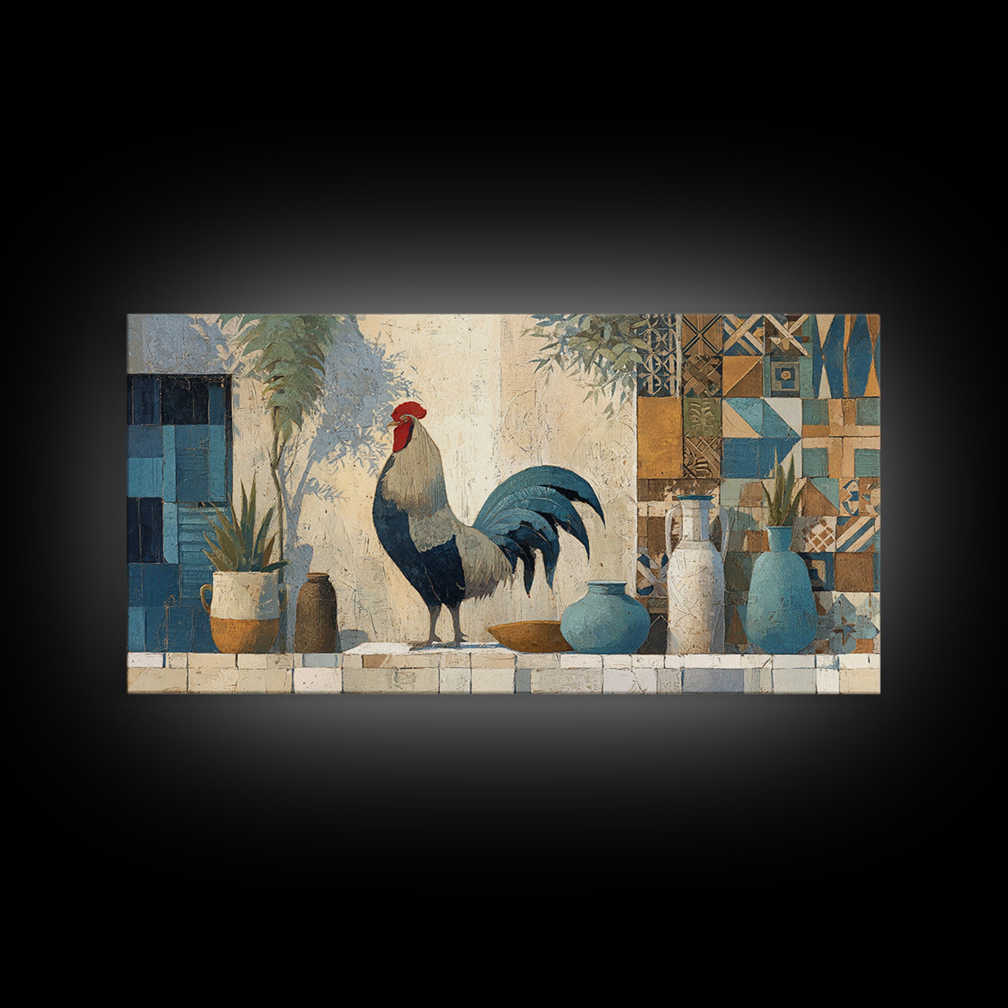 Rooster Portrait in Rustic French Palette Canvas Print, French Country Art, Luxury Decor, Farmhouse Decor, Fine Art, Country, FCA-2x1-70