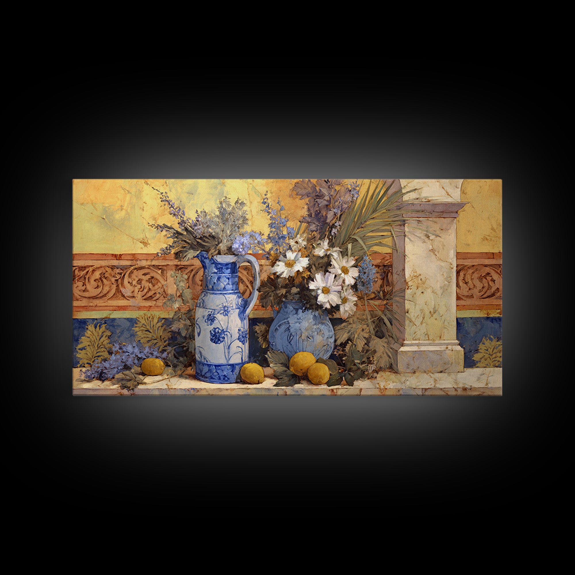 Blue and White Ceramic Pitcher Canvas Print, French Country Art, Coastal Wall Art, Farmhouse Decor, Fine Art, Country, FCA-2x1-71