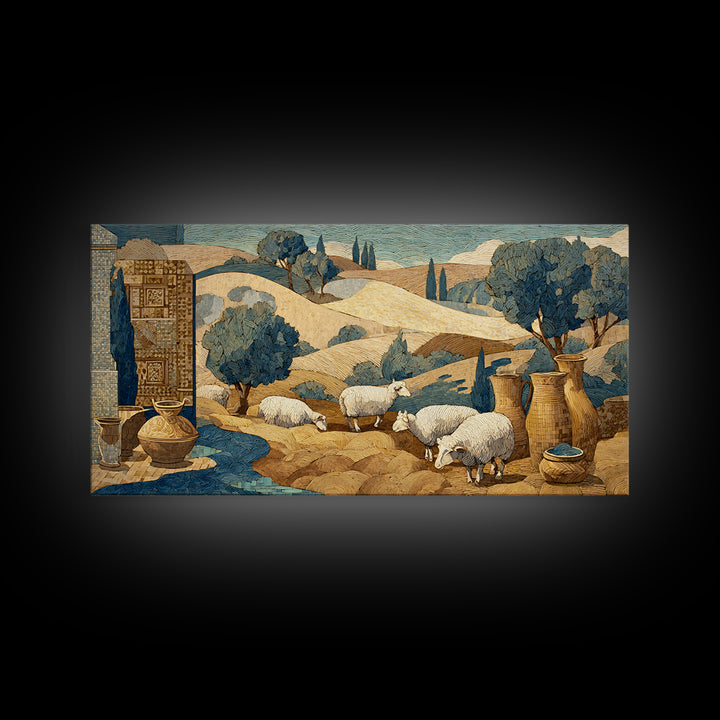 Pastoral Sheep in Rolling Countryside Canvas Print, French Country Art, Statement Artwork, Farmhouse Decor, Fine Art, Country, FCA-2x1-82