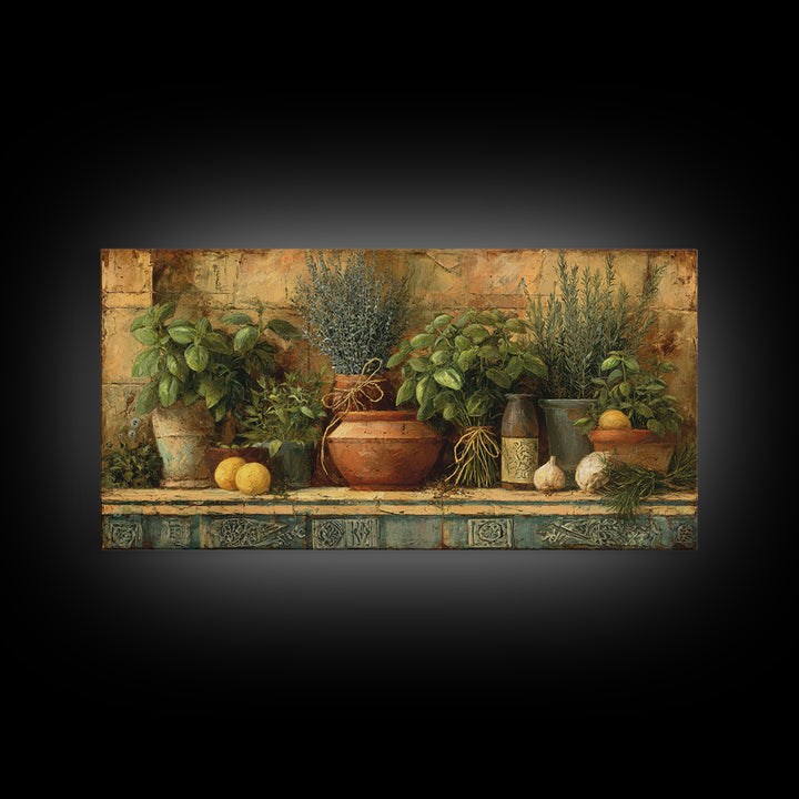 Farmhouse Kitchen Herbs Tied Framed Canvas Print, French Country Art, Above Bed Art, Farmhouse Decor, Fine Art, Country, FCA-2x1-9