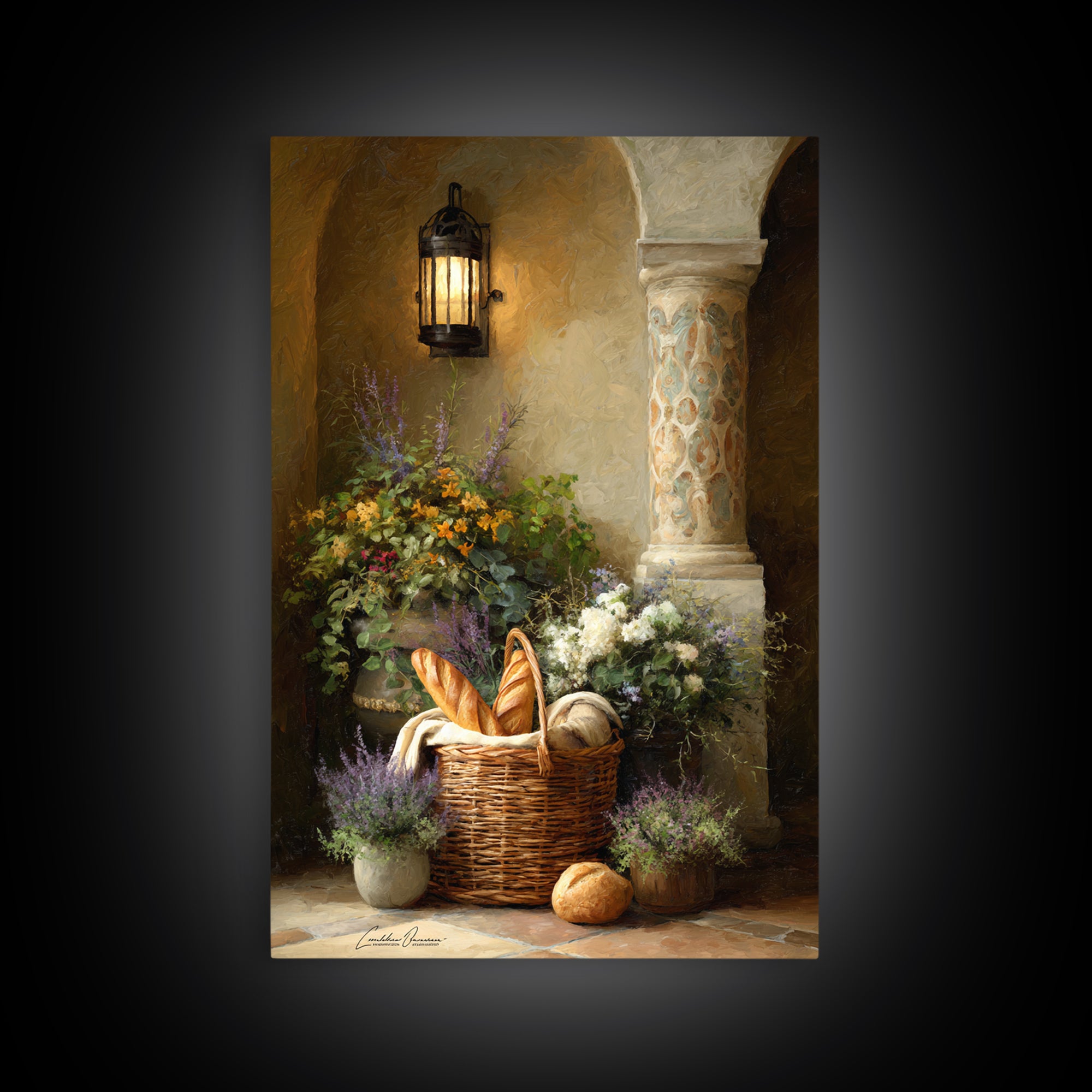French Market Basket Canvas Print, French Country Art, Printable Art, Farmhouse Decor, Oil Painting, Country, Eclectic Wall Art, FCA-2x3-15