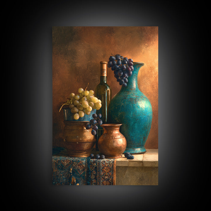 Grapes and Wine Still Life Framed Canvas Print, French Country Art, Modern Decor, Farmhouse Decor, Abstract Art, Country, FCA-2x3-17