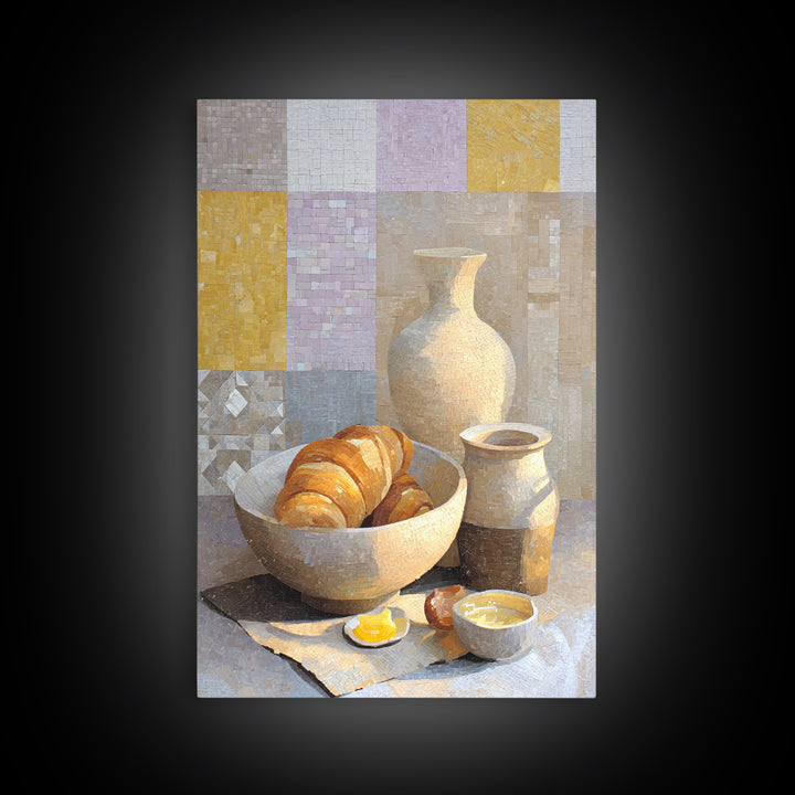 Caf Au Lait Bowl Framed Canvas Print, French Country Art, Above Bed Art, Farmhouse Decor, Watercolor Art, Country, FCA-2x3-18