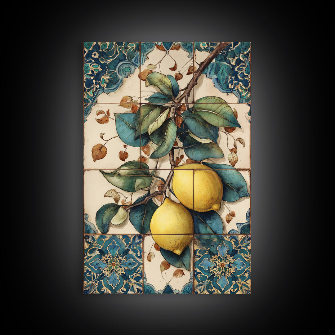 Aged Botanical Plate of Lemons and Leaves Canvas Print, French Country Art, Modern Decor, Farmhouse Decor, Country, FCA-2x3-20
