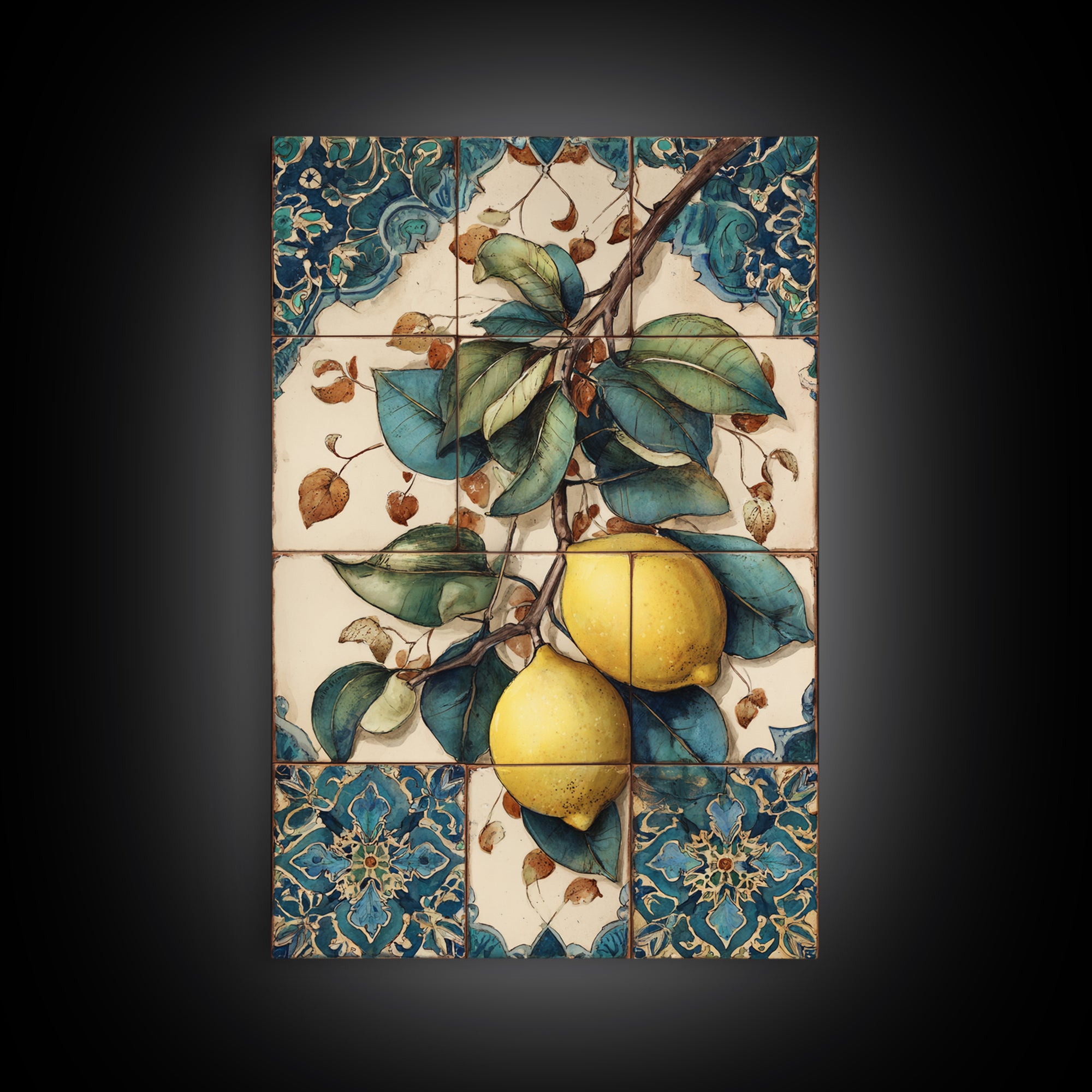 Aged Botanical Plate of Lemons and Leaves Canvas Print, French Country Art, Modern Decor, Farmhouse Decor, Country, FCA-2x3-20