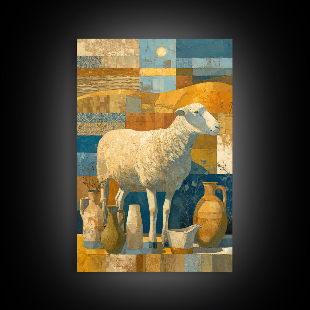 Pastoral Sheep in Rolling Countryside Framed Canvas Print, French Country Art, Home Decor, Farmhouse Decor, Fine Art, Country, FCA-2x3-22