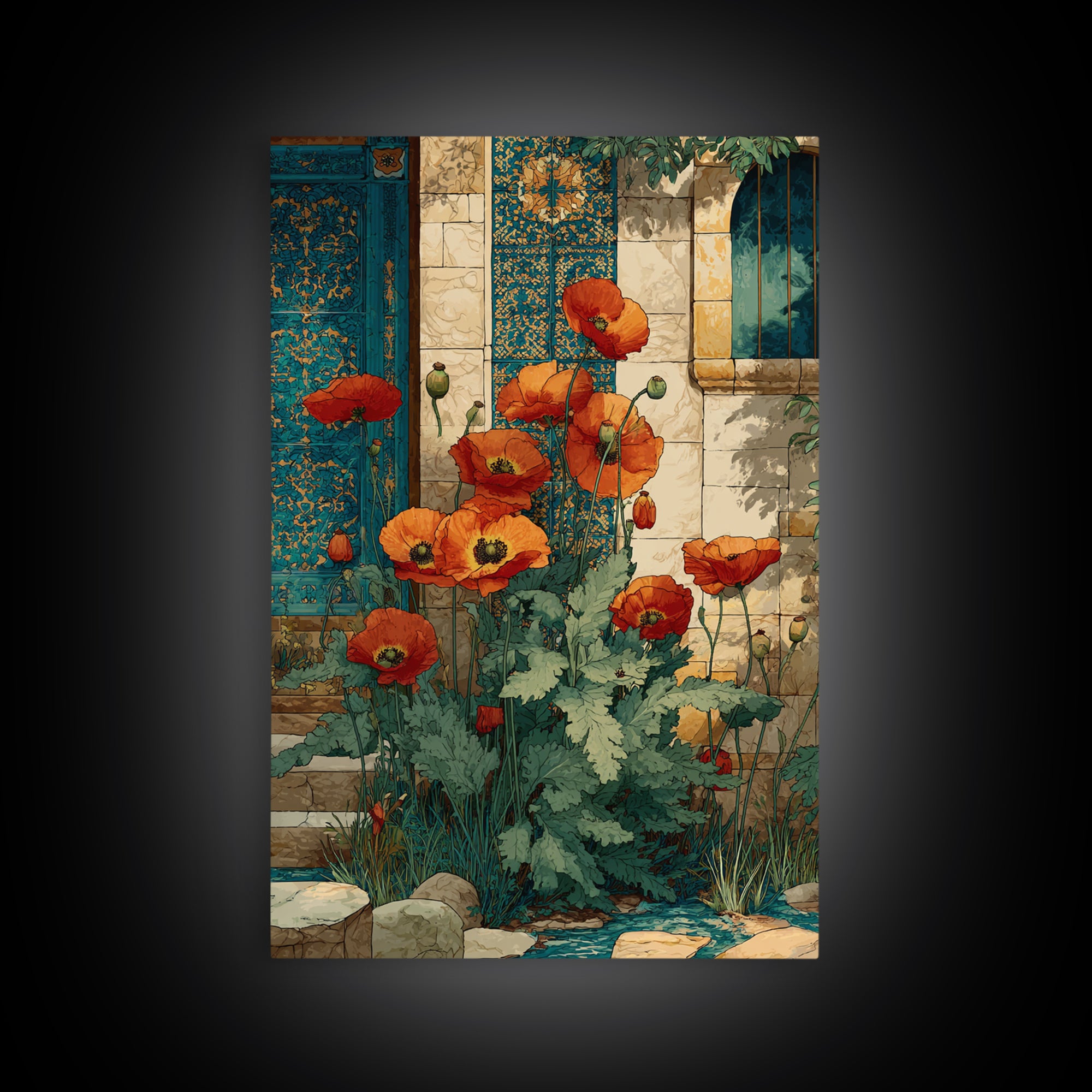 Poppies Beside a Stone Garden Wall Canvas Print, French Country Art, Coastal Wall Art, Farmhouse Decor, Fine Art, Country, FCA-2x3-23