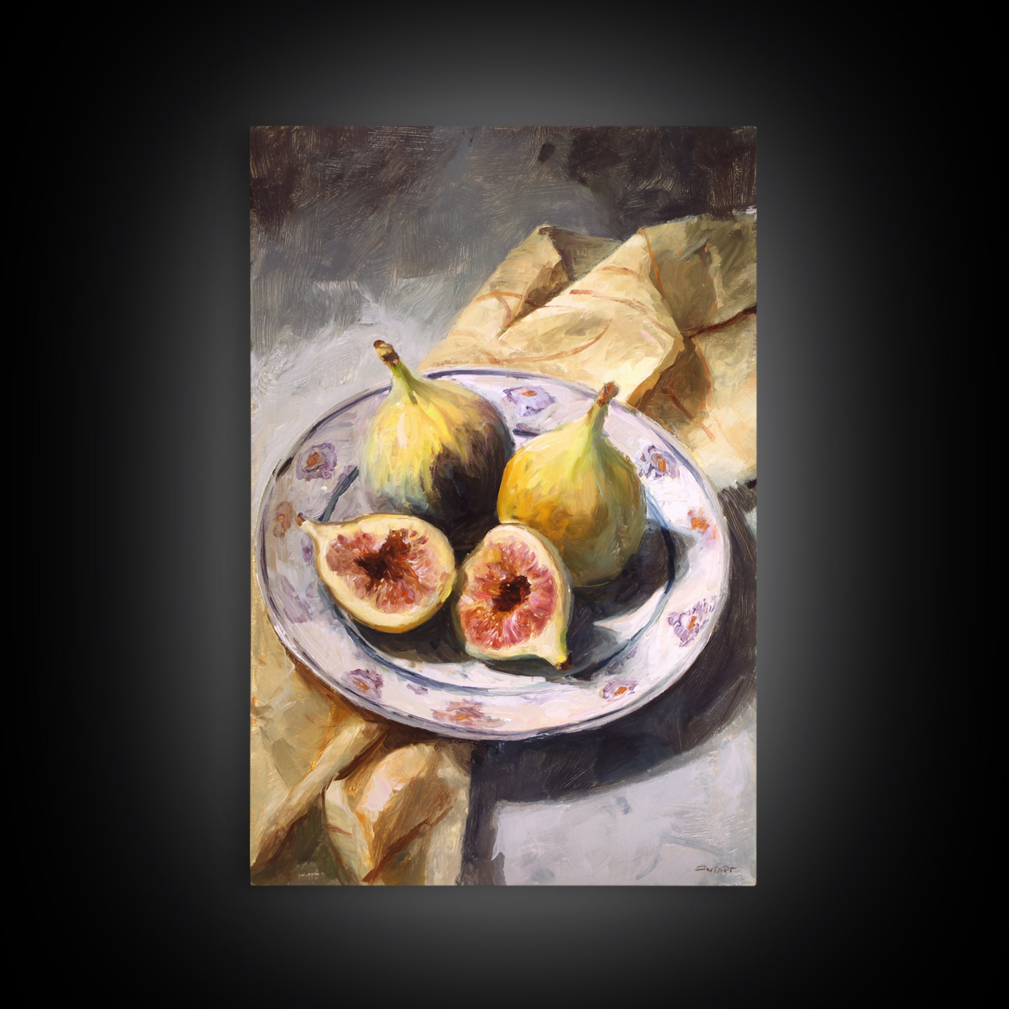 Figs on Ceramic Plate Framed Canvas Print, French Country Art, Digital Wall Art, Farmhouse Decor, Abstract Art, Country, FCA-2x3-24