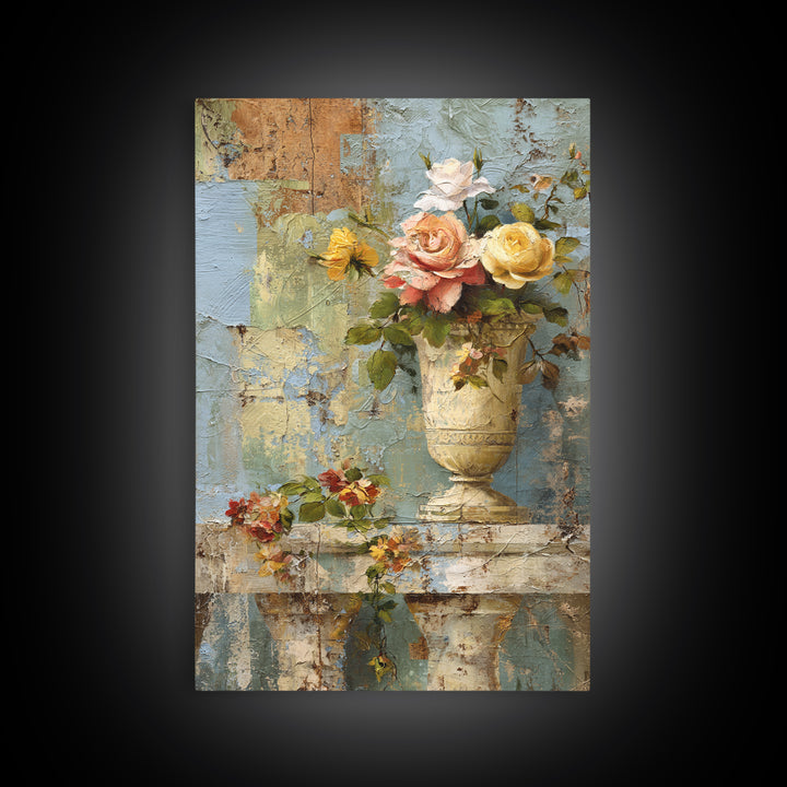 Ch Teau Garden Urn Framed Canvas Print, French Country Art, Digital Wall Art, Farmhouse Decor, Watercolor Art, Country, FCA-2x3-3