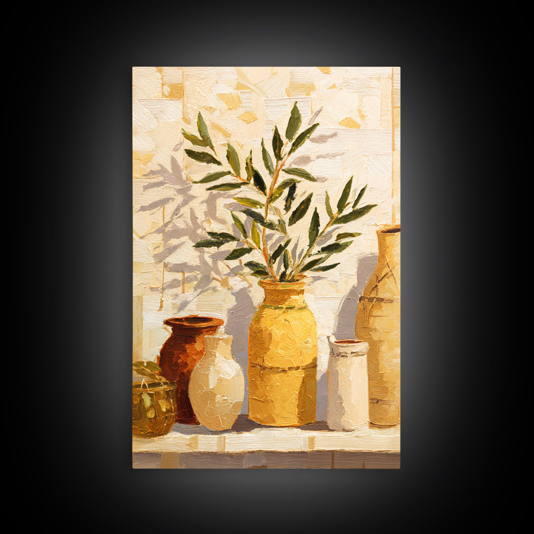 Olive Branch Wreath on Cream Ground Framed Canvas Print, French Country Art, Downloadable Art, Farmhouse Decor, Oil Painting, FCA-2x3-30