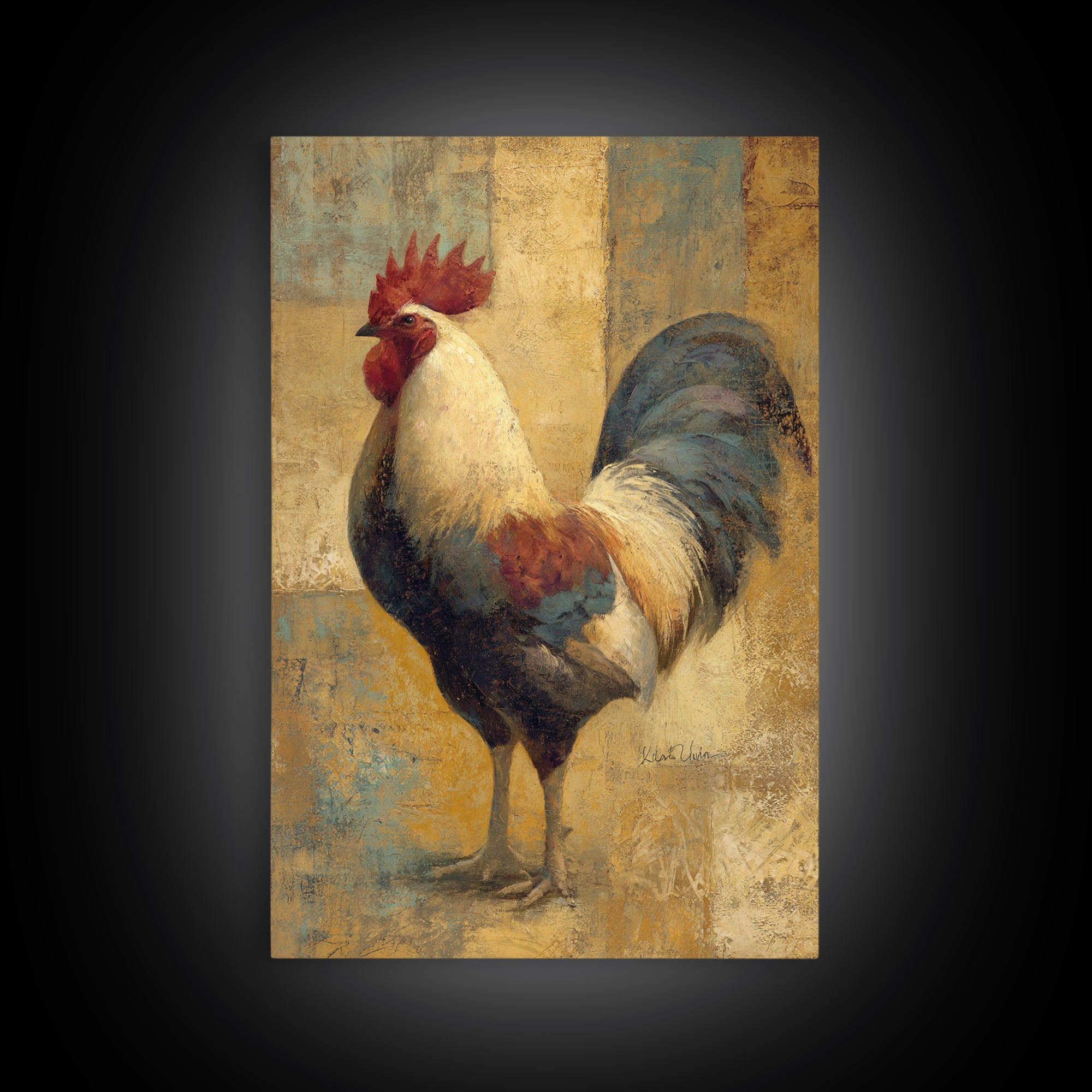 Rooster Portrait in Rustic French Palette Framed Canvas Print, French Country Art, Neutral Decor, Farmhouse Decor, Oil Painting, FCA-2x3-34