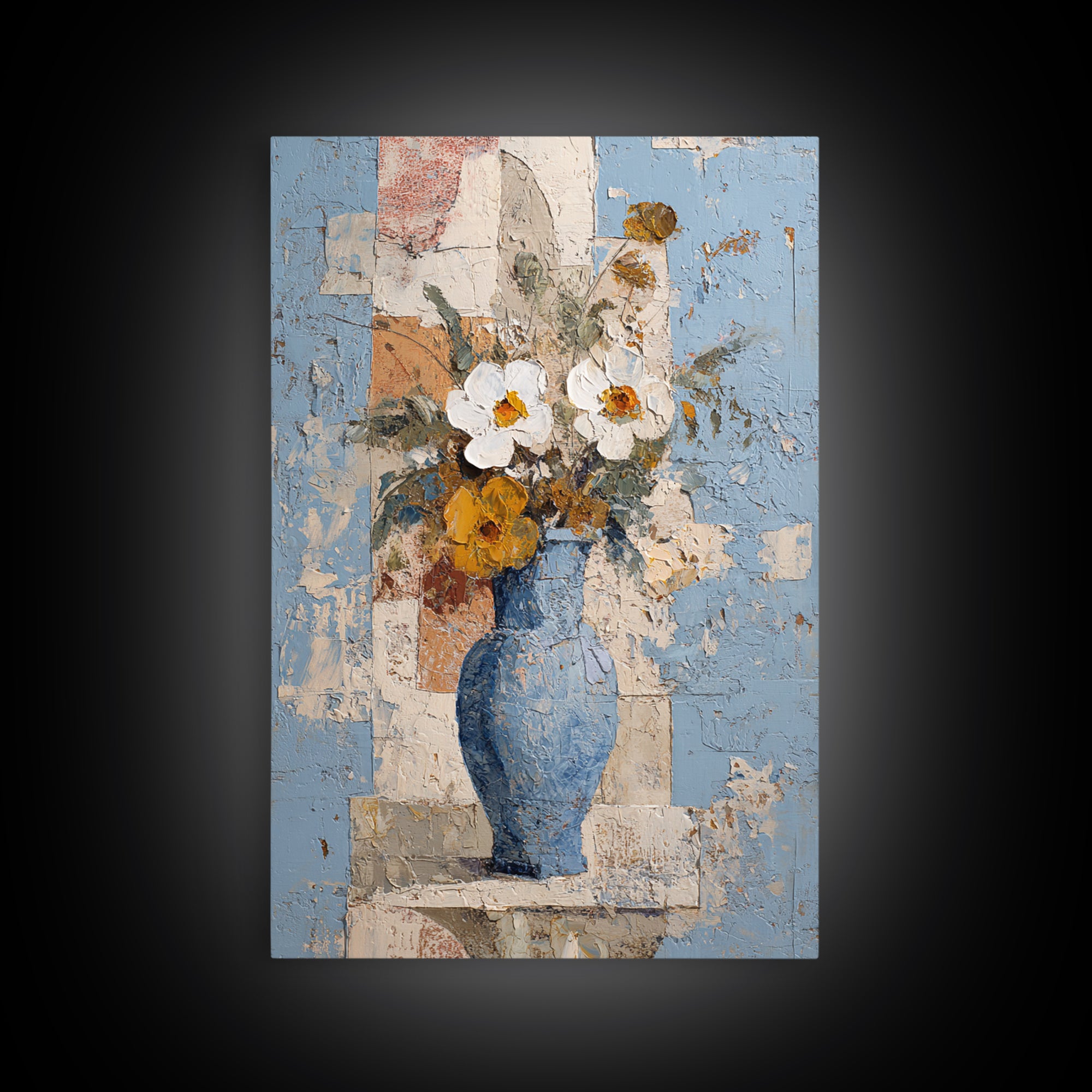 Blue and White Ceramic Pitcher Canvas Print, French Country Art, Botanical Wall Art, Farmhouse Decor, Watercolor Art, Country, FCA-2x3-35