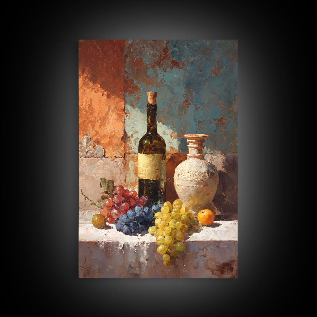 Grapes and Wine Still Life Framed Canvas Print, French Country Art, Modern Decor, Farmhouse Decor, Abstract Art, Country, FCA-2x3-41