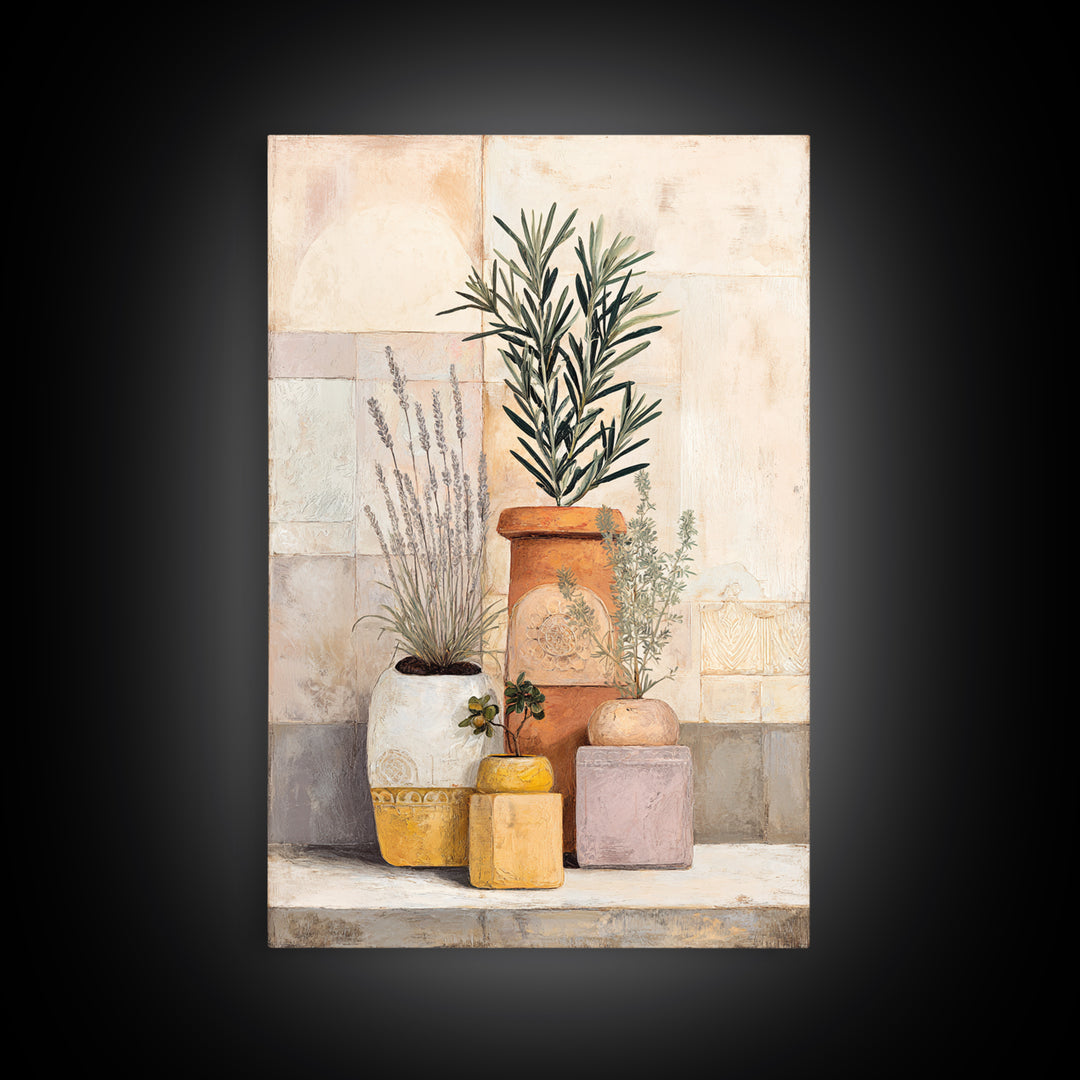 Terra Cotta Pots Framed Canvas Print, French Country Art, Eclectic Wall Art, Farmhouse Decor, Fine Art, Country, Modern Decor, FCA-2x3-43