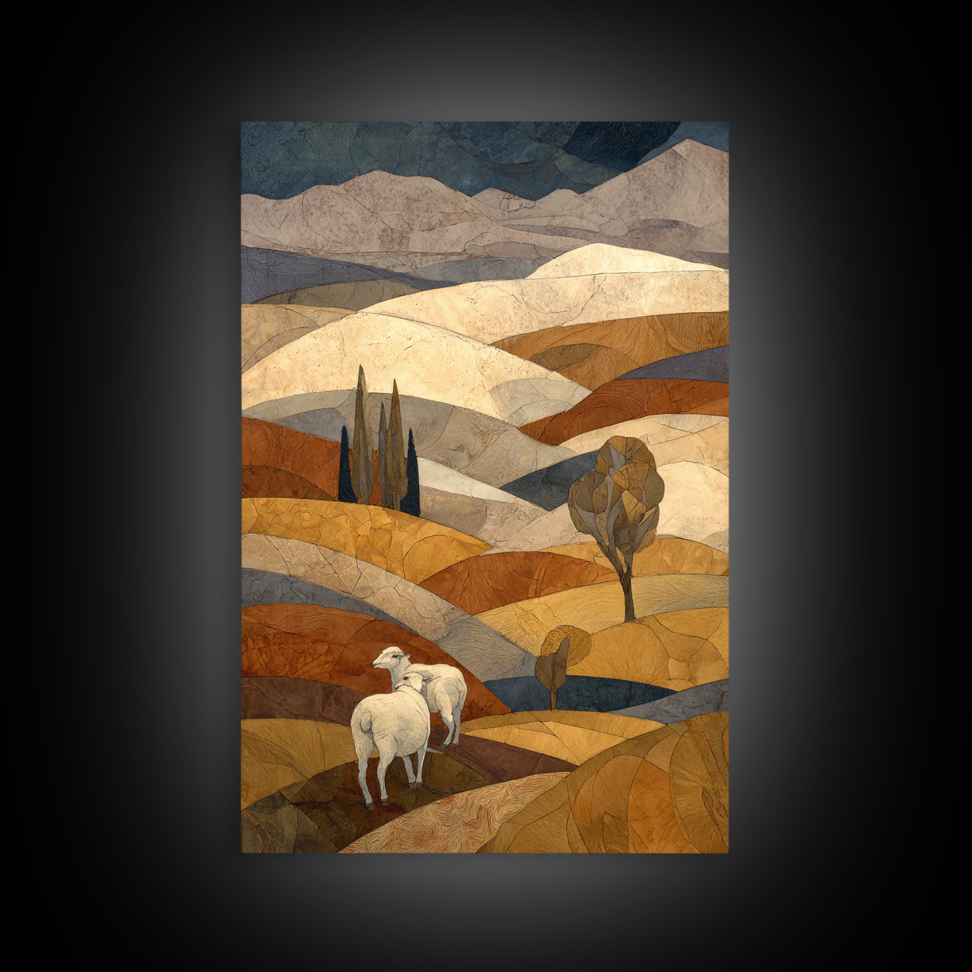 Pastoral Sheep in Rolling Countryside Framed Canvas Print, French Country Art, Home Decor, Farmhouse Decor, Fine Art, Country, FCA-2x3-46