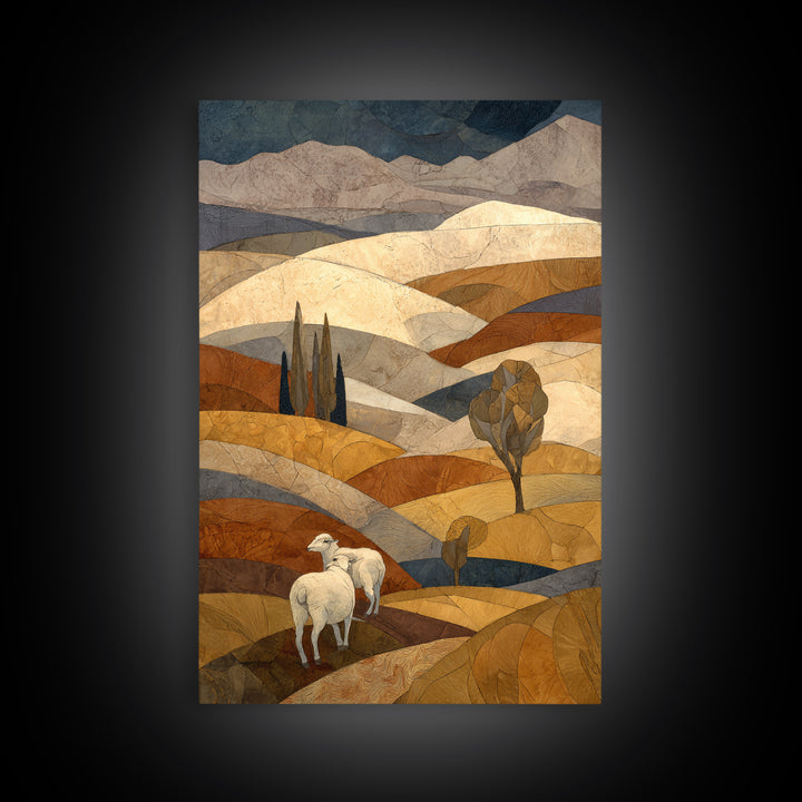 Pastoral Sheep in Rolling Countryside Framed Canvas Print, French Country Art, Home Decor, Farmhouse Decor, Fine Art, Country, FCA-2x3-46
