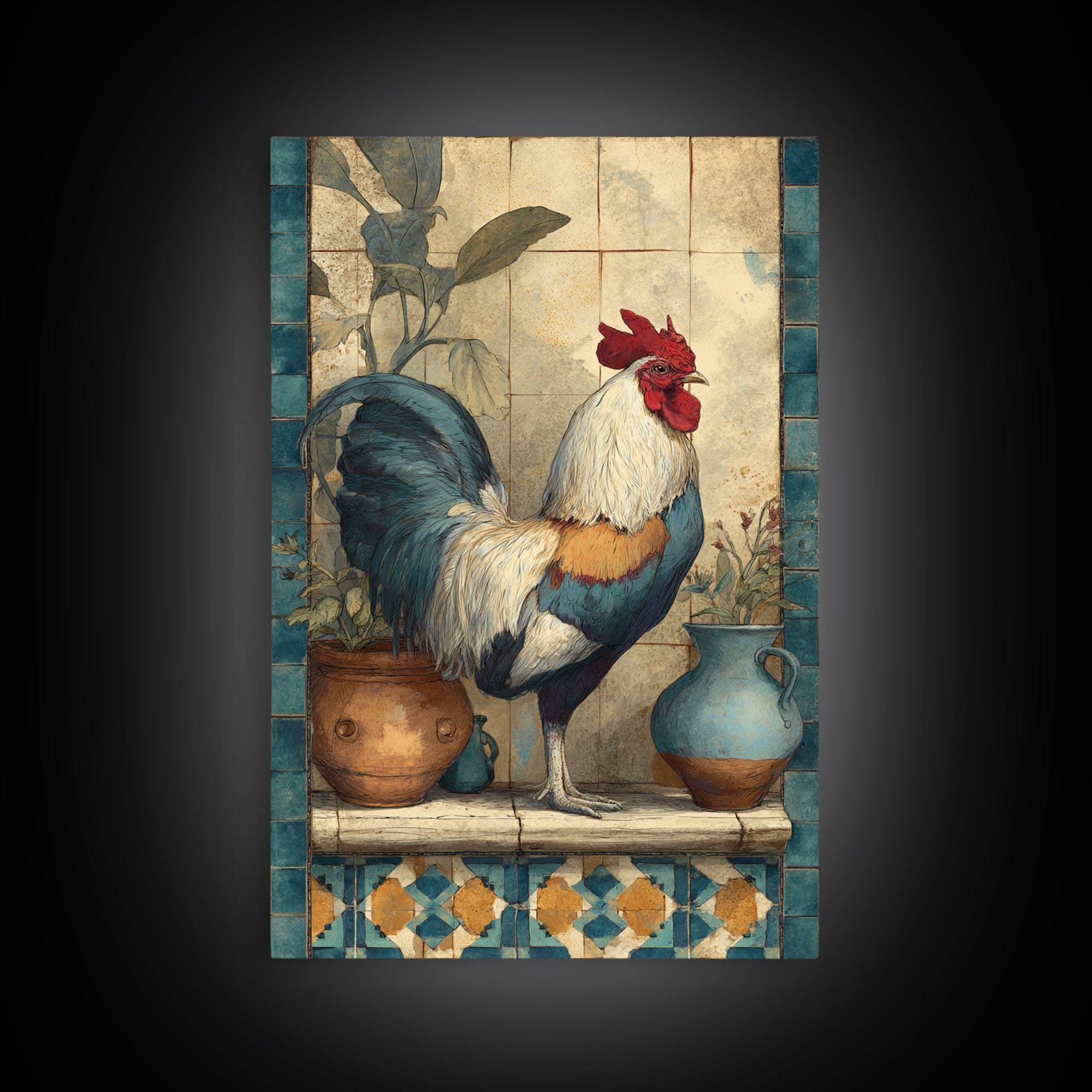 Rooster Portrait in Rustic French Palette Canvas Print, French Country Art, Luxury Decor, Farmhouse Decor, Fine Art, Country, FCA-2x3-58