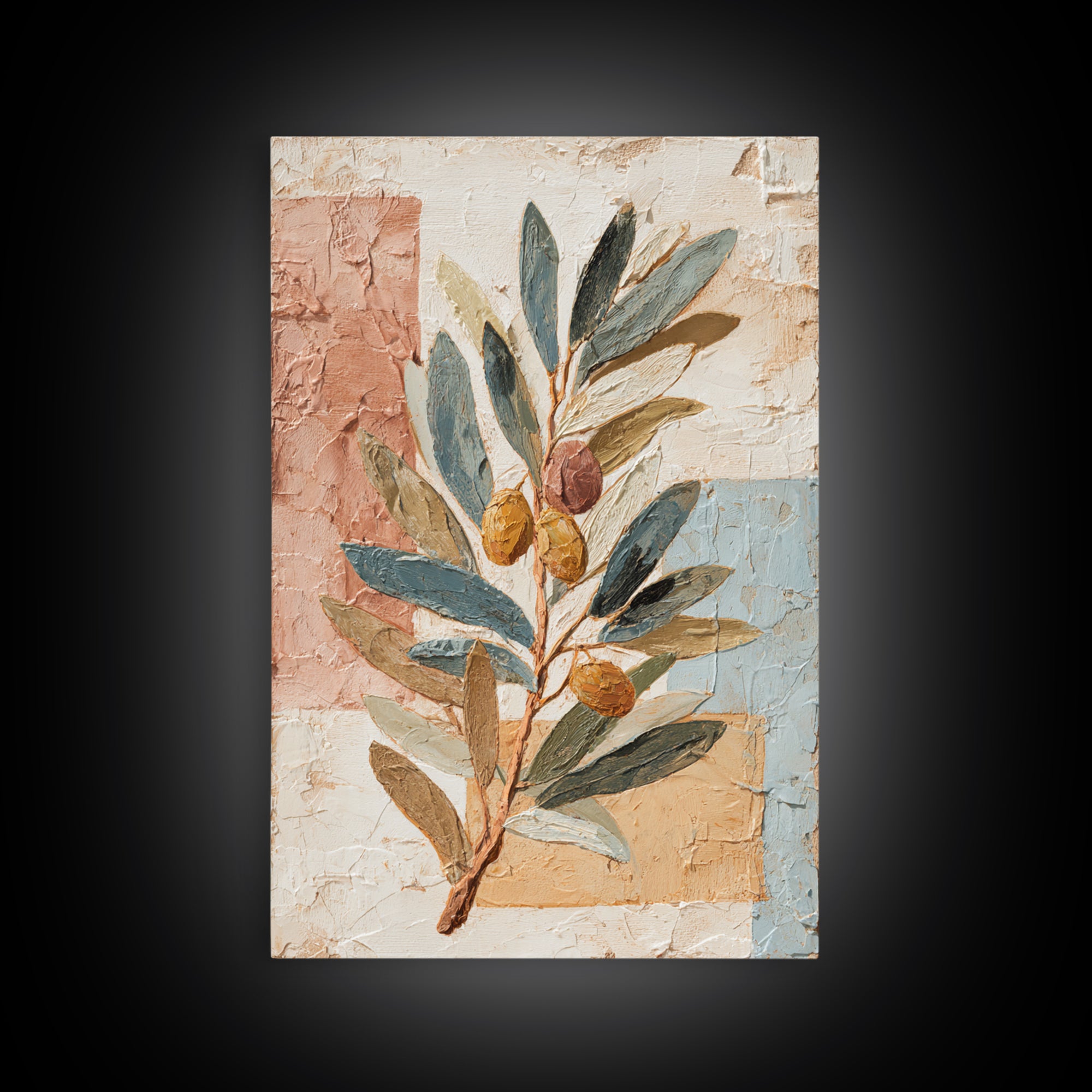 Olive Branch Wreath on Cream Ground Framed Canvas Print, French Country Art, Downloadable Art, Farmhouse Decor, Oil Painting, FCA-2x3-6