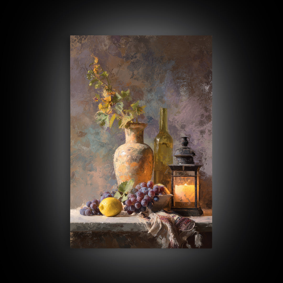 Grapes and Wine Still Life Canvas Print, French Country Art, Art Print, Farmhouse Decor, Fine Art, Country, Digital Wall Art, FCA-2x3-65