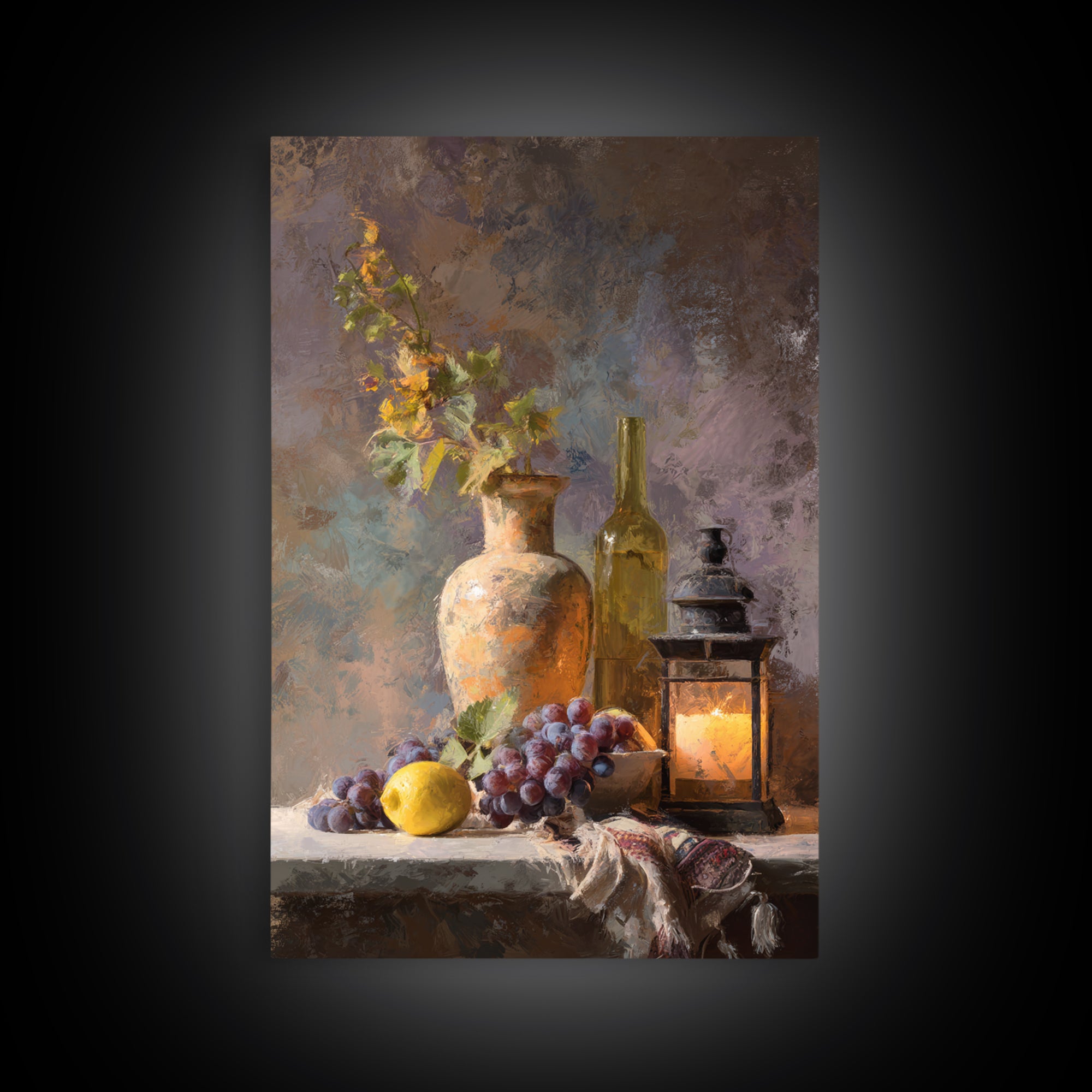 Grapes and Wine Still Life Canvas Print, French Country Art, Art Print, Farmhouse Decor, Fine Art, Country, Digital Wall Art, FCA-2x3-65