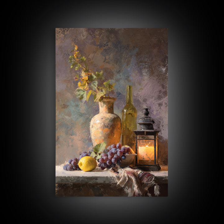Grapes and Wine Still Life Canvas Print, French Country Art, Art Print, Farmhouse Decor, Fine Art, Country, Digital Wall Art, FCA-2x3-65