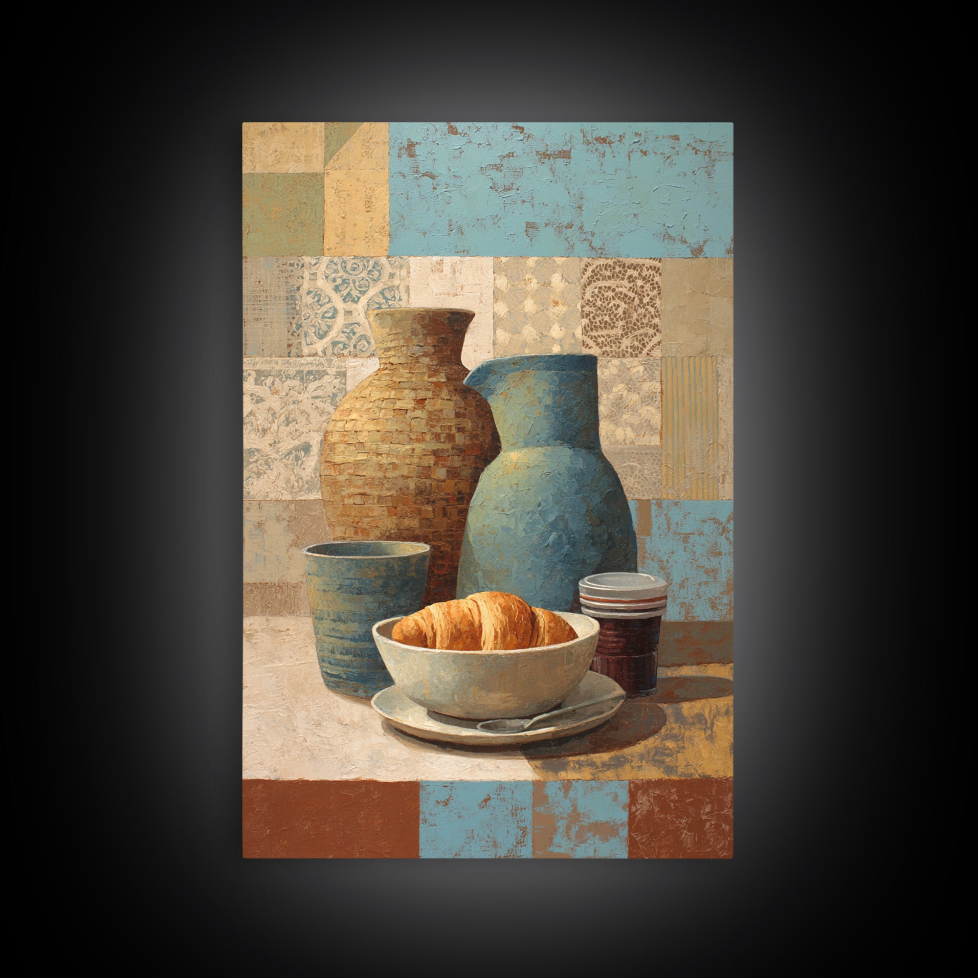 Caf Au Lait Bowl Canvas Print, French Country Art, Fine Art Print, Farmhouse Decor, Oil Painting, Country, Digital Prints, FCA-2x3-66