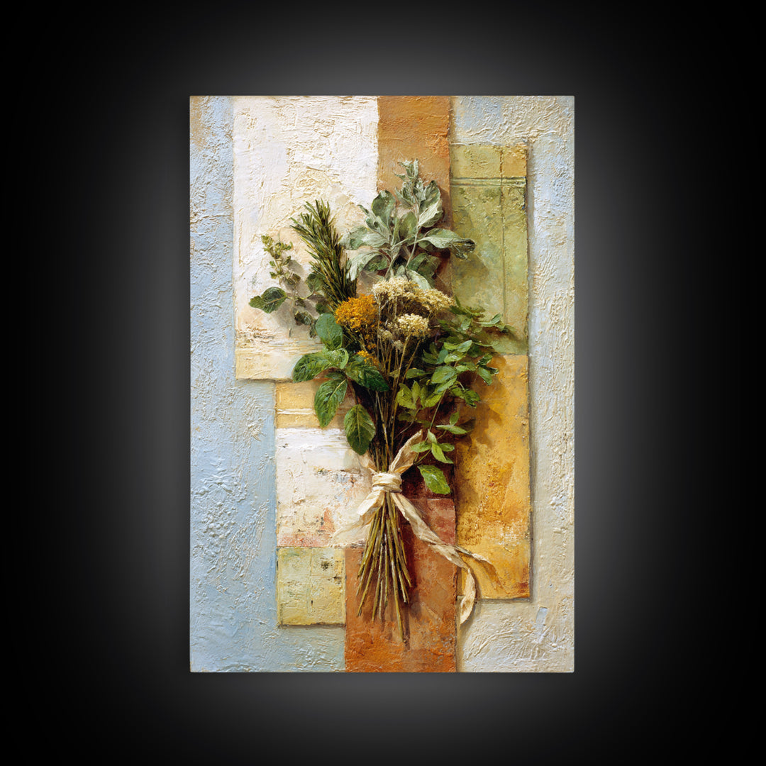 Farmhouse Kitchen Herbs Tied Framed Canvas Print, French Country Art, Room Decor, Farmhouse Decor, Fine Art, Country, FCA-2x3-69