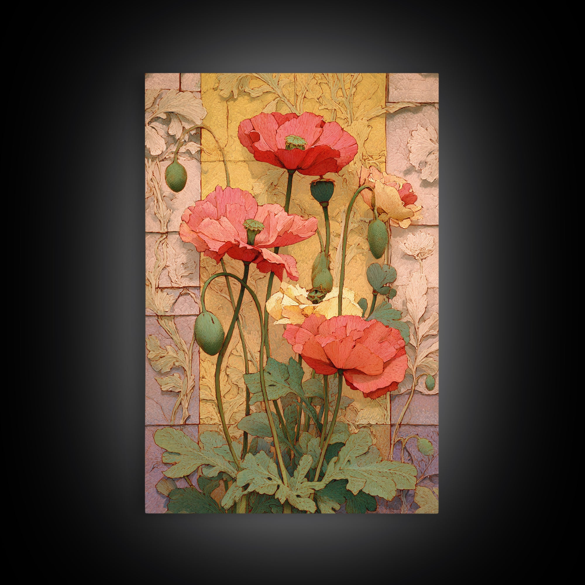 Poppies Beside a Stone Garden Wall Canvas Print, French Country Art, Digital Download Art, Farmhouse Decor, Oil Painting, FCA-2x3-71