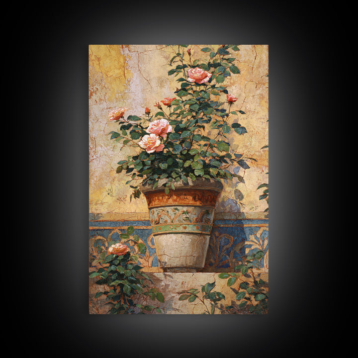 Ch Teau Garden Urn Framed Canvas Print, French Country Art, Above Bed Art, Farmhouse Decor, Watercolor Art, Country, FCA-2x3-75