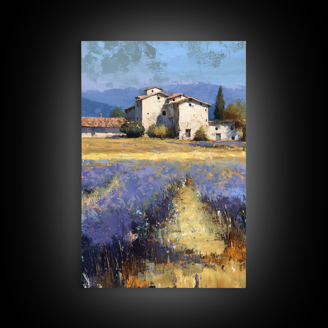 Lavender Field with Distant Stone Farmhouse Canvas Print, French Country Art, Wall Decor, Farmhouse Decor, Fine Art, Country, FCA-2x3-9