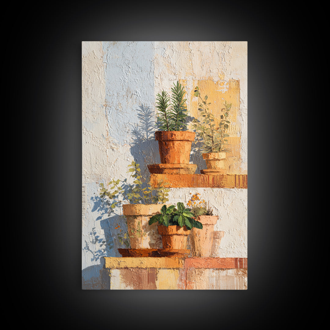 Terra Cotta Pots Canvas Print, French Country Art, Luxury Decor, Farmhouse Decor, Country, Oil Painting, Digital Wall Art, FCA-2x3-91